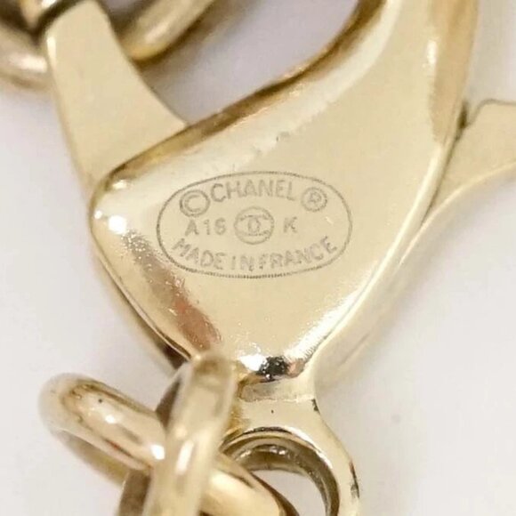 CHANEL CC Logos Red Rhinestone Pearl Long Necklace 42" Gold Tone A16K Auth w/Box - Picture 5 of 6